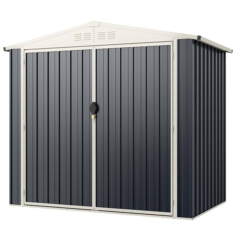 Costway 7 x 4 FT Metal Outdoor Storage Shed Snap-on Structures for - See Details - Grey - See Details