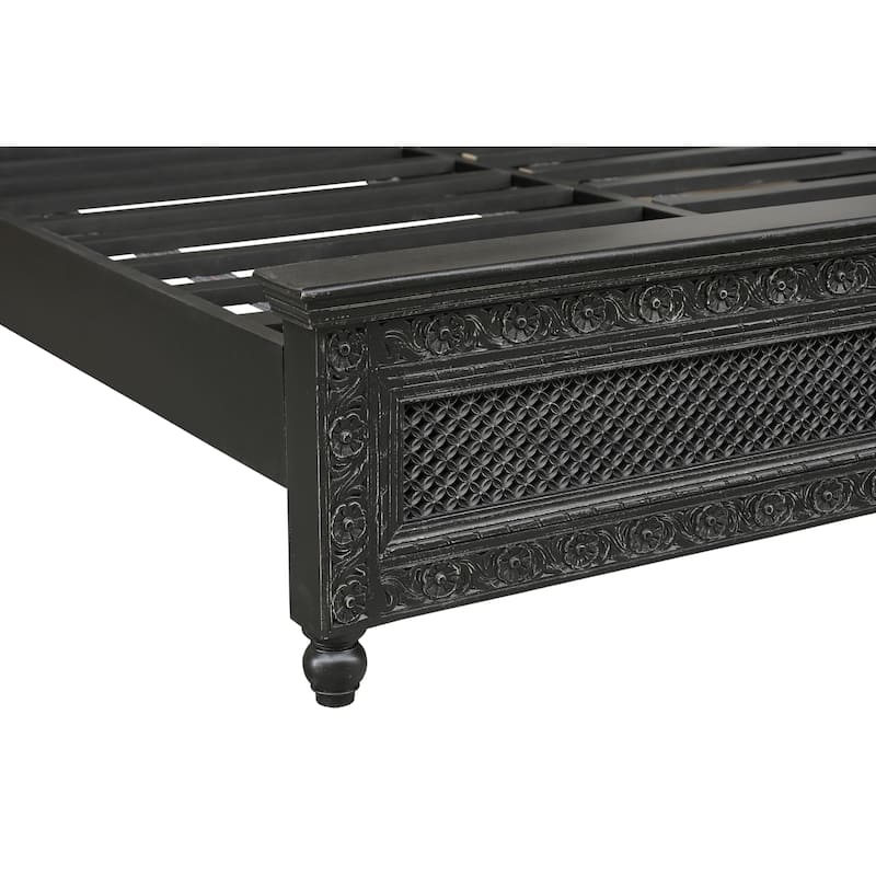 Edmond Hand-Carved Solid Mango Wood King Bed with Floral Cutout Panels