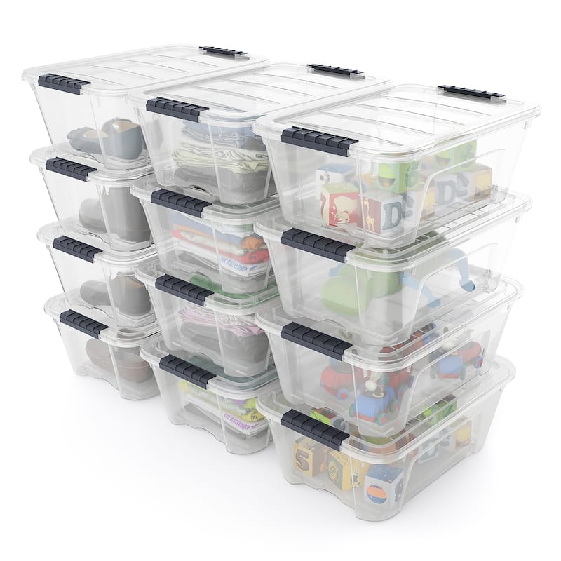 Costway 12 Pack Latch Stack Storage Box Tubs Bins Latches Handles - Transparent - 16.5'' X 11.0'' X 6.5''