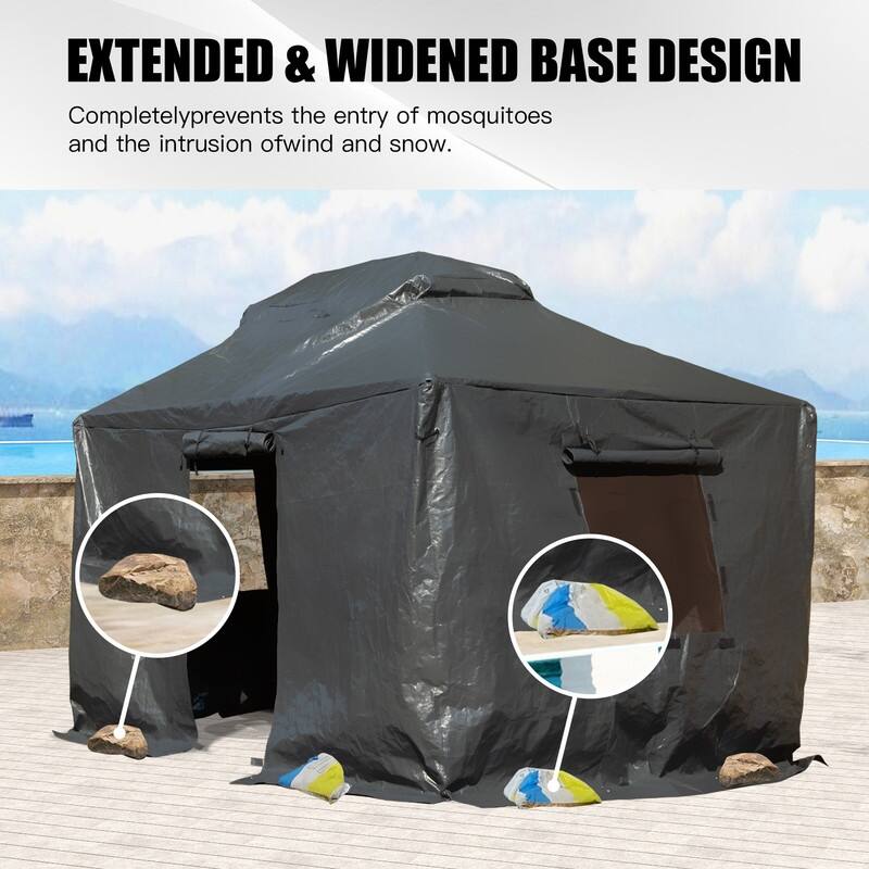 Domi 8' x 8' Universal Winter Gazebo Cover, All Season Waterproof Enclosed Cover with Sidewalls & Ventilated Mesh Windows, White