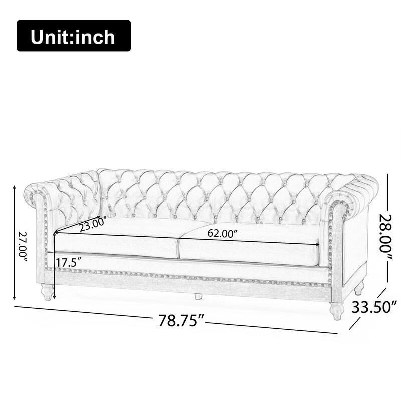 Stylish 3-Seat PU Leather Sofa with Retro Wooden Legs for Living Room and Study, Easy to Clean and Elegant