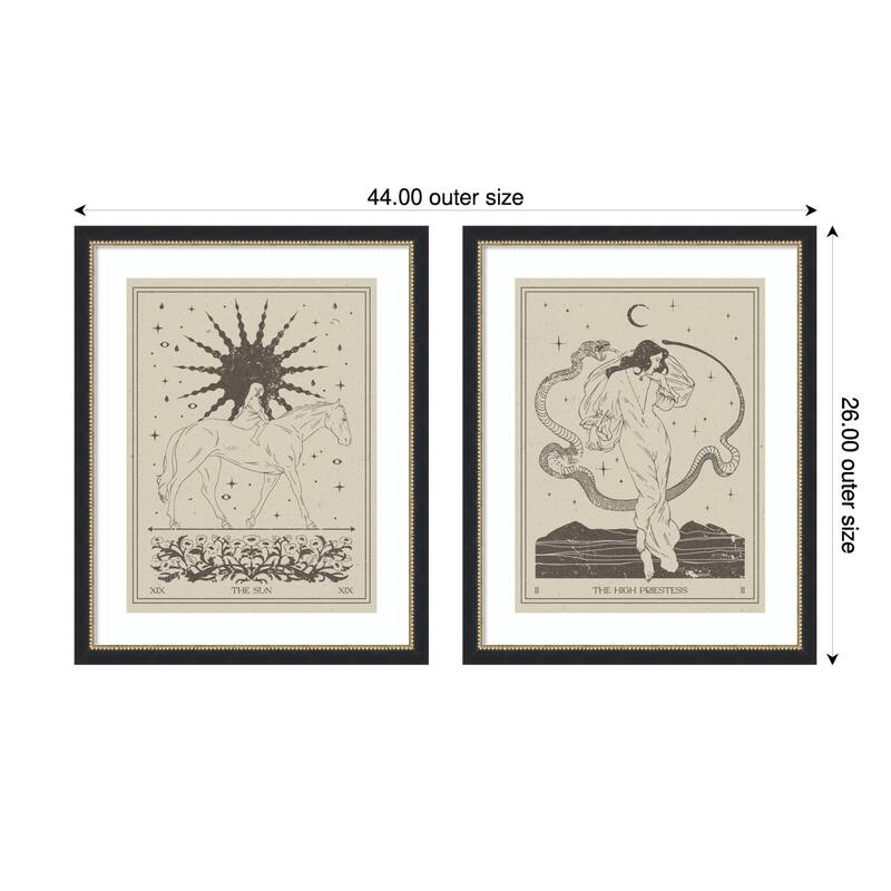 The Sun & High Priestess Tarrot 2 Piece by Nktn Framed Wall Art Prints - 44 x 26 in - White Mat