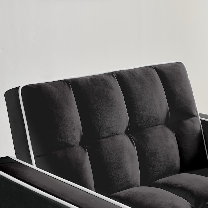 Black Modern 35.43" 3 in 1 Single Velvet Sofa Bed with Adjustable Back and Pocket for Living Room