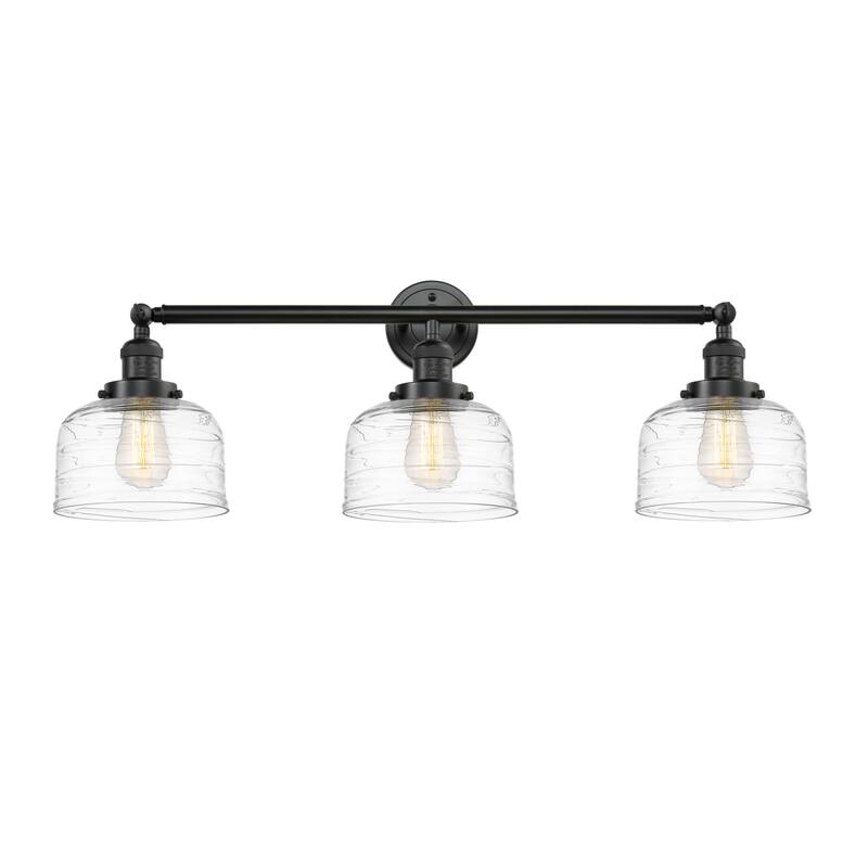 Innovations Lighting 205-11-32 Bell Vanity Bell 3 Light 32" Wide - Oil Rubbed Bronze / Clear Deco Swirl