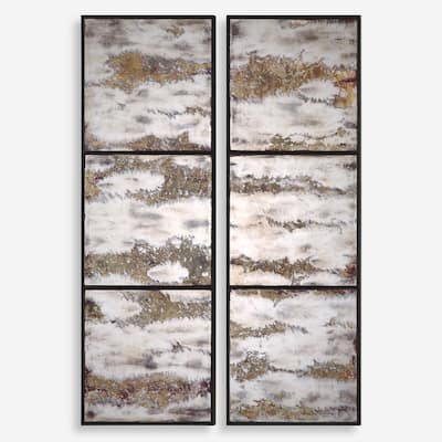 Antique Style Panel Wall Mirrors - 42" - Brown and White - Set of 2