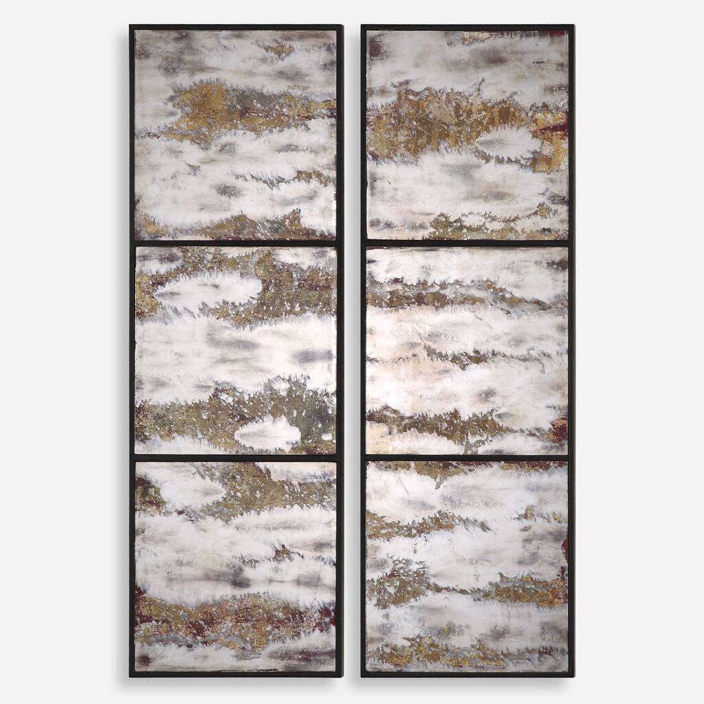 Antique Style Panel Wall Mirrors - 42" - Brown and White - Set of 2