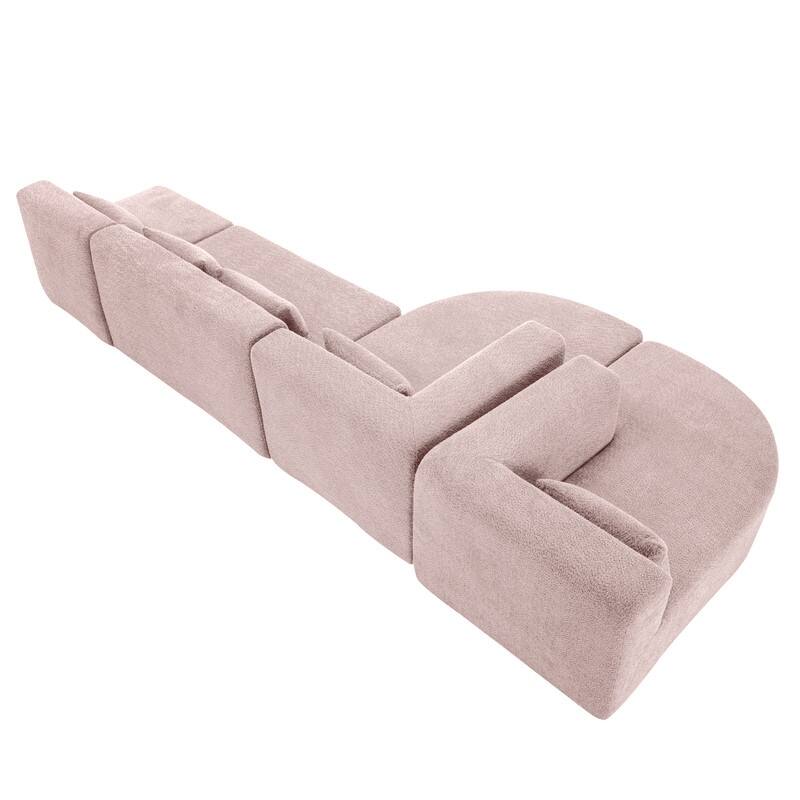 Free Combination Upholstered Sectional Sofa, Sofa Set with Curved Chaise Lounge, Large Floor Couch with Pillows