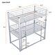 dimension image slide 1 of 2, Twin Triple Bunk Bed w/ Long & Short Ladder, Industrial Style Metal Bunkbeds w/ Safety Guardrails for Bedroom, Dorm, Guest Room