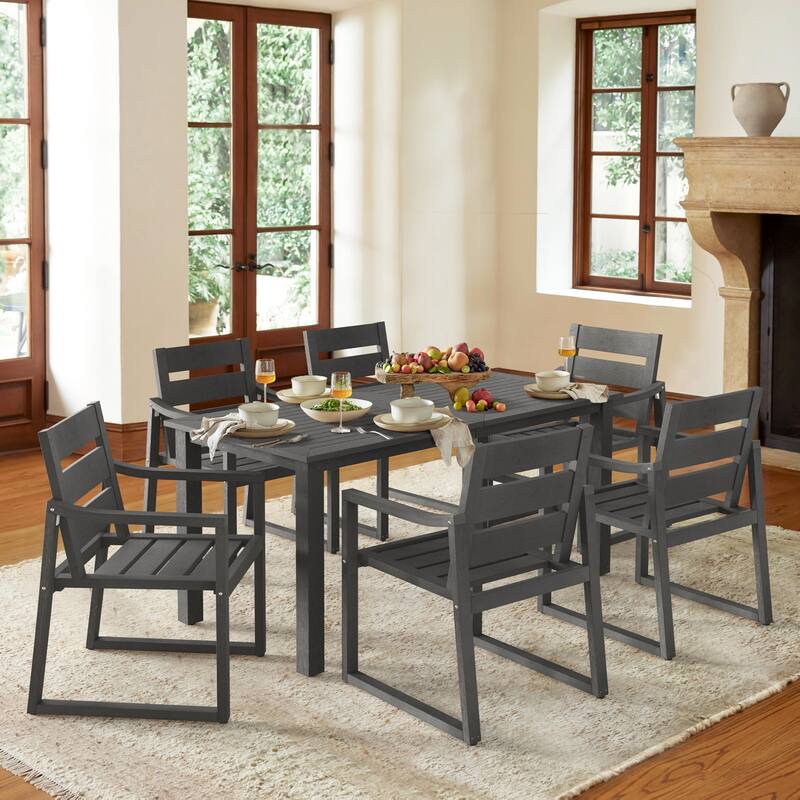 Outdoor 7-Piece Patio Set with Aluminium Rectangular Dining Table & Armchairs