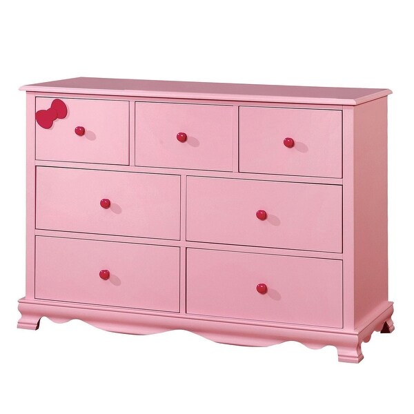 7 Drawer Transitional Wooden Dresser with Arched Base, Pink. Opens flyout.