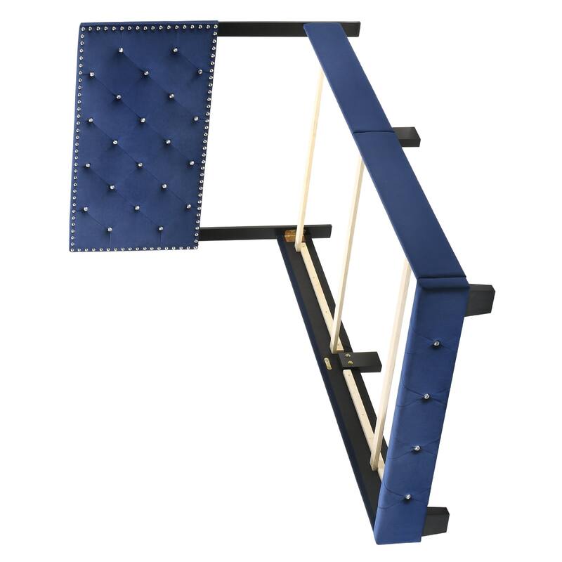 Velvet Upholstered Tufted Twin Panel Bed - 77" - Blue