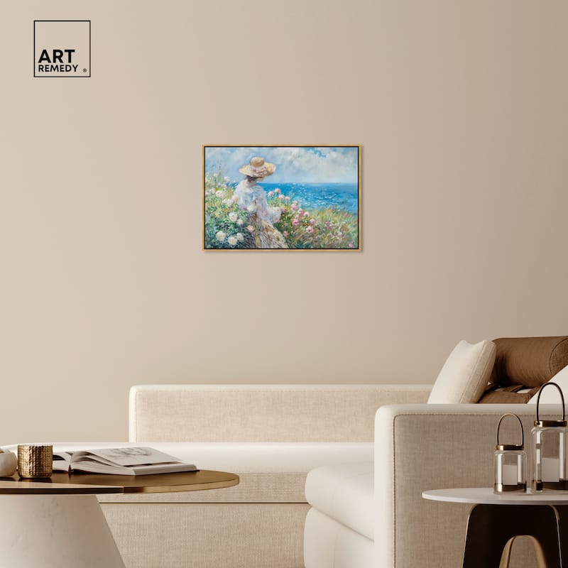 Art Remedy Gentle Sea Framed Impressionism 1 Piece Canvas Wall Art /Monet And Van Gogh Inspired Art
