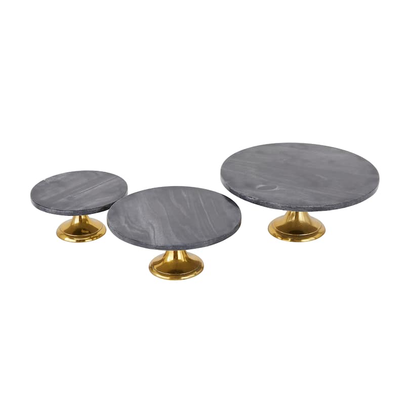 Black Aluminum Metal Cake Stand with Gold Base (Set of 3) - 15 x 14 x 6 Round
