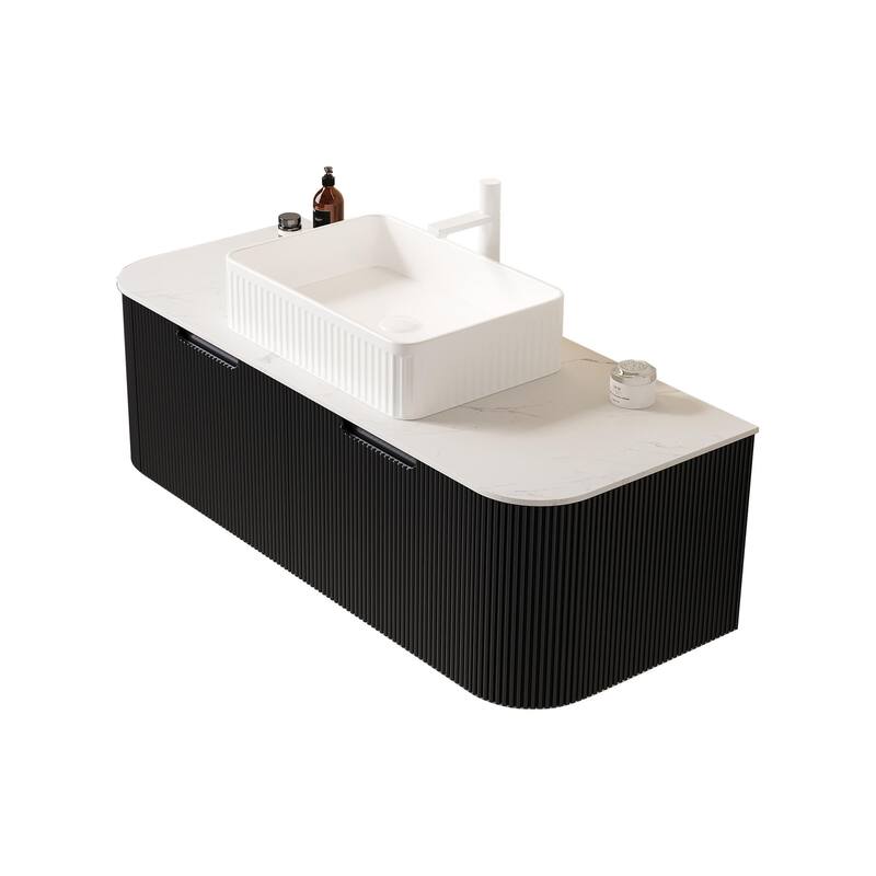 Wall Mounted Bathroom Vanity with White Rectangular Ceramic Basin