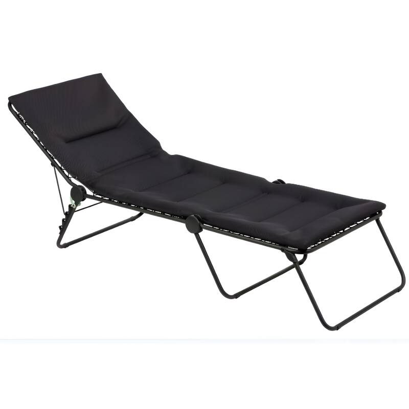 Black Steel Weather-Resistant Chaise Lounge Chair Outdoor Armless with Removable Cushion - 83.9" D x 28.3" W x 27.6" H - Black