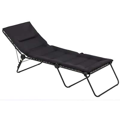 Black Steel Weather-Resistant Chaise Lounge Chair Outdoor Armless with Removable Cushion - 83.9" D x 28.3" W x 27.6" H