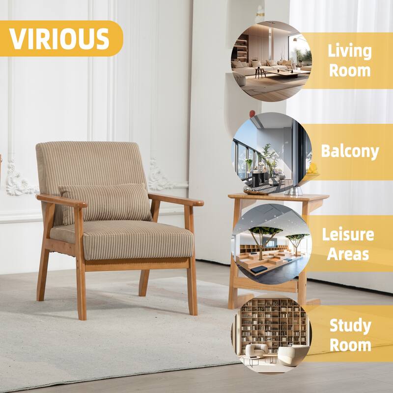 Corduroy Accent Chair,Solid Wood Armchair for Living Room