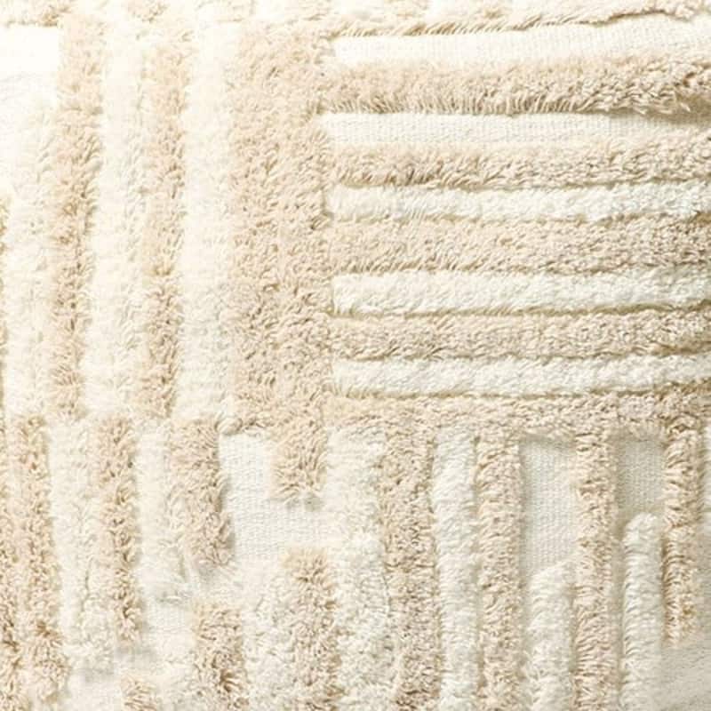 Striped Square Pouf Ottoman - 18" - Beige and Ivory