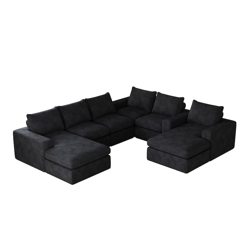 99" Corduroy L-Shaped Sectional Sofa with Chaise Lounge, 3 Pillows and No Assembly Required