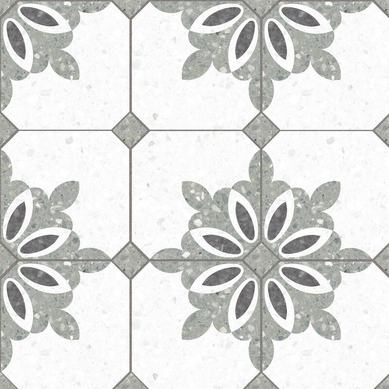 Merola Tile Riviera Octagon Antibes Verde with Taco Verde 7-7/8" x 7-7/8" Porcelain Floor and Wall Tile