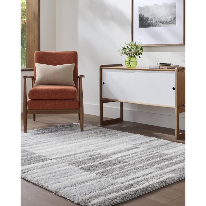 Livabliss Cloudy Shag Modern & Contemporary Area Rug - Light Gray - 6'7" x 9'