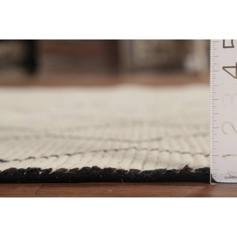 All-Over Geometric Ivory Moroccan Area Rug Handmade Wool Carpet - 6'2"x 9'3"