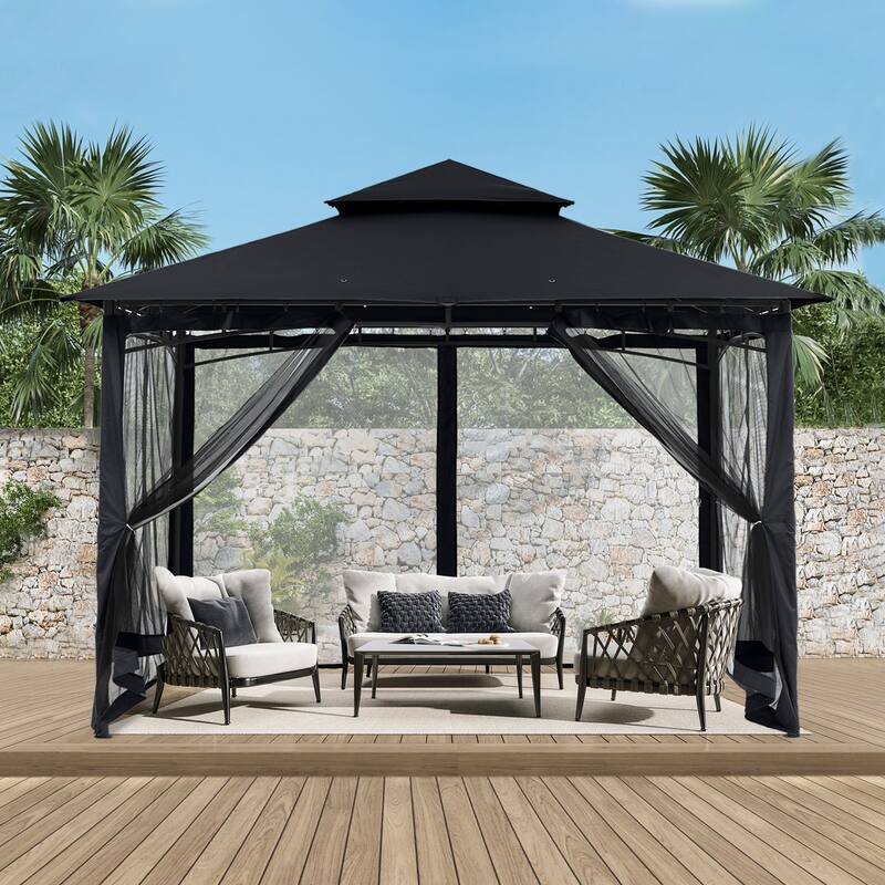 ABCCANOPY Patio Outdoor Gazebo for Double Roof Soft Canopy - 11ftx11ft - Black