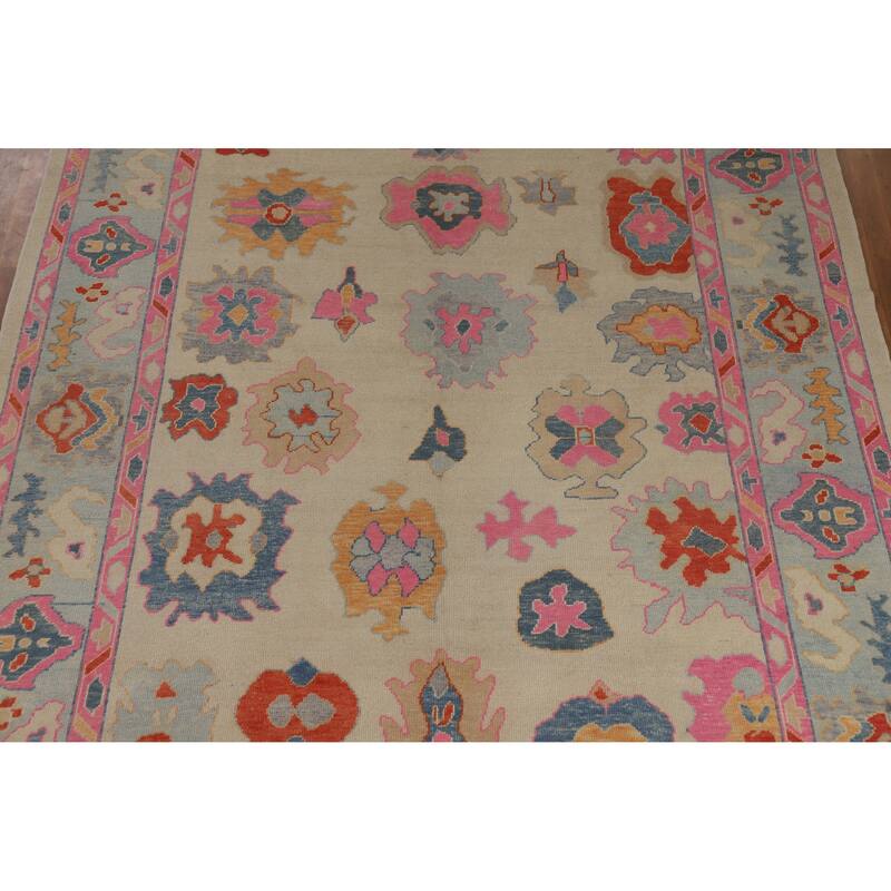 Hand Knotted Oriental 100% Wool Carpet Transitional All-Over Beige & Ivories Oushak Area Rug - 12' 3'' X 9' 3''