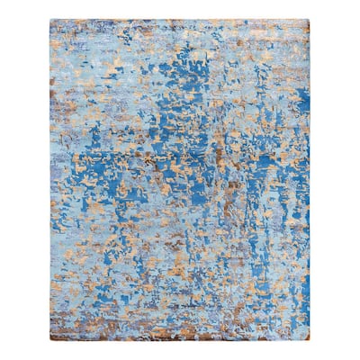 Modern One-of-a-Kind Hand-Knotted Area Rug, Blue - 8' 1" x 10' 0"