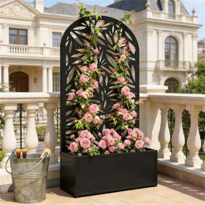 Metal Garden Bed, Plant Rack, Black - Black