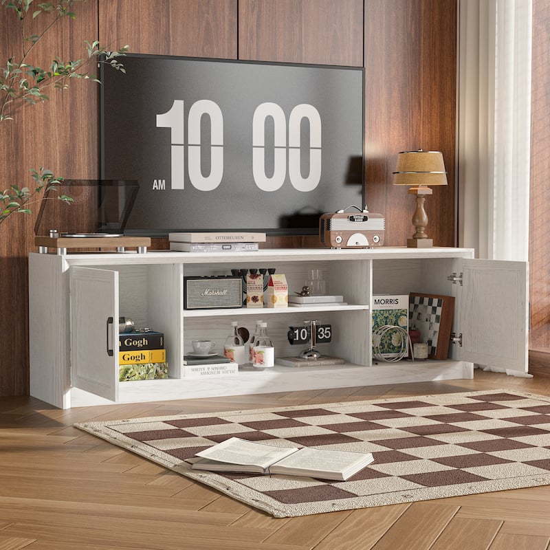 Modern TV Stand with Adjustable Shelf and Cabinet Doors, Media Console for 70” TV