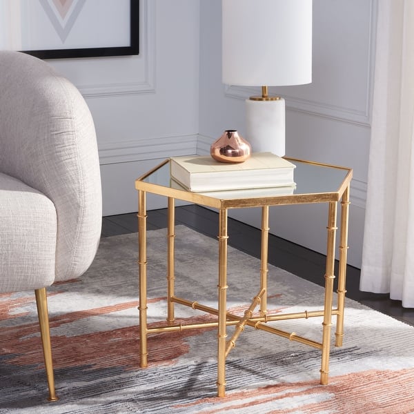 slide 1 of 9, SAFAVIEH Treasures Kerri Gold/ Mirror Top Accent Table - 20" x 17.2" x 17"