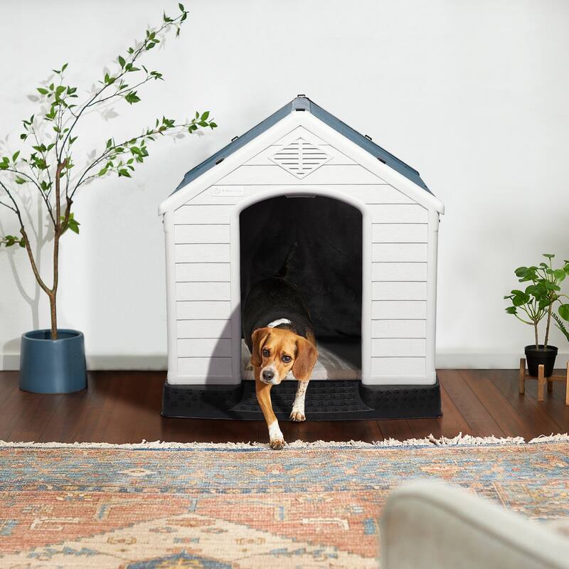 BOSSIN Insulated & Waterproof Dog House, Indoor/Outdoor Puppy Shelter with Elevated Floor & Liner for All Size Dogs