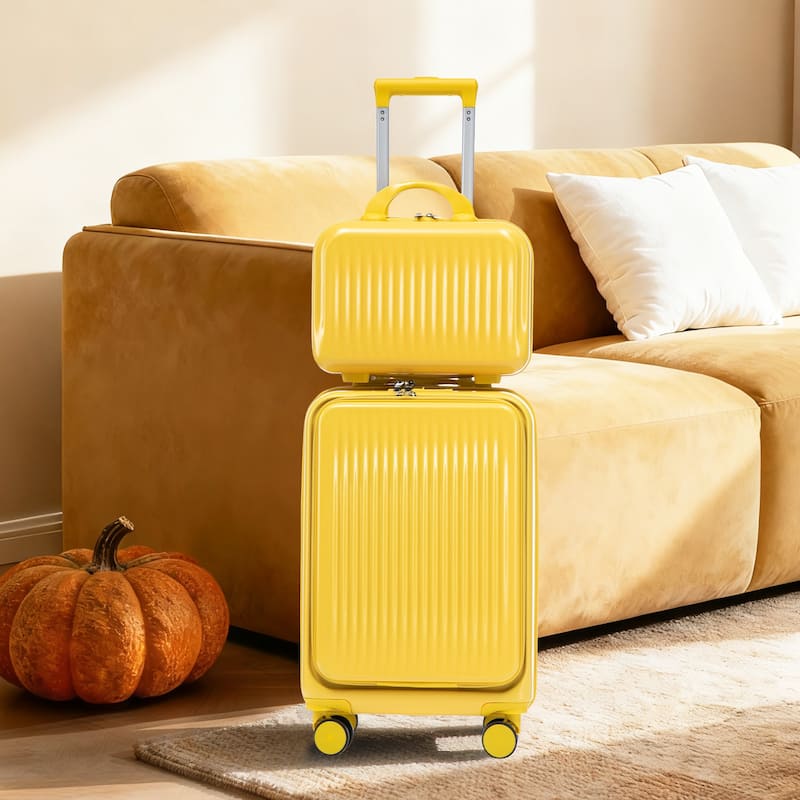 14"/20" 2 pcs/set in ABS Spinner Wheel Luggage, with Combination Lock and Front Opening Design, 14" Cosmetic Case