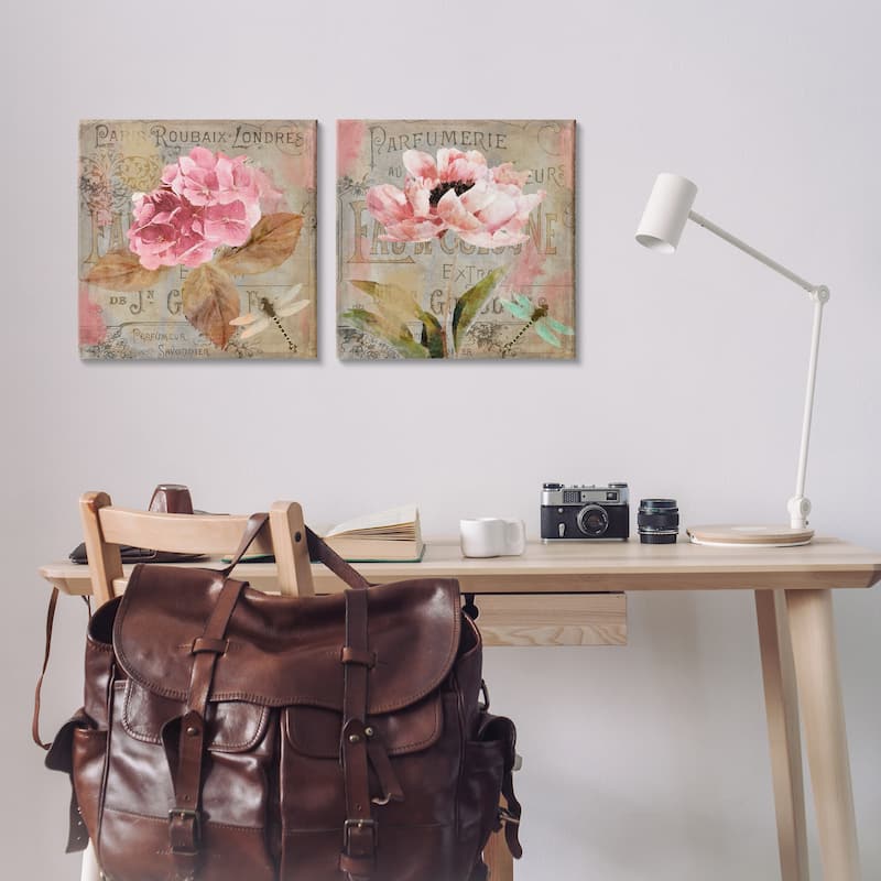 Stupell Vintage Collage French Florals Canvas Wall Art Design By Sasha (Set of 2)
