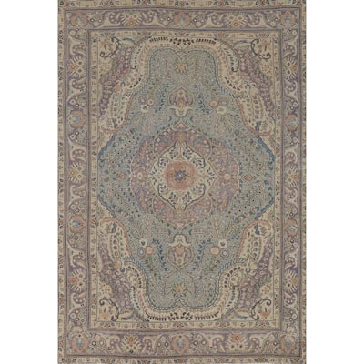 Flora Blue Tabriz Persian Area Rug Traditional Handmade Wool Carpet - 6'6"x 9'5"