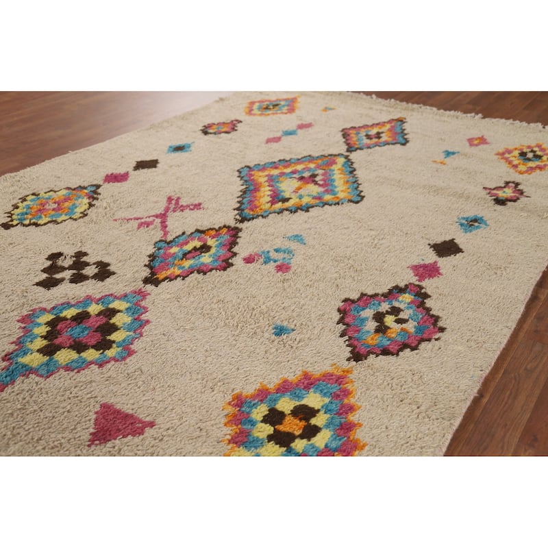 Geometric Plush Moroccan Area Rug Handmade Wool Carpet - 5'8" x 8'6"