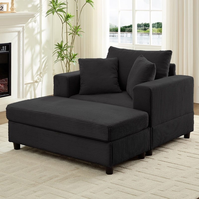 Mixoy Corduroy Chaise Lounge Deep Seat Sleeper Sofa Chair with Storage Ottoman,Upholstered 1-Seater/Loveseat Sofa Couch