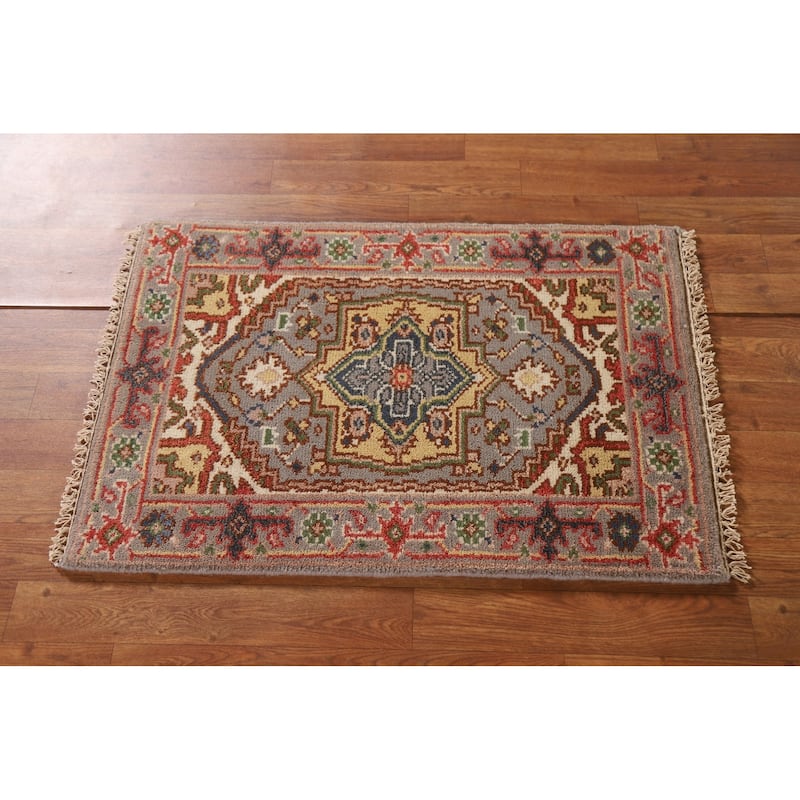 Heriz Serapi Oriental Rug Handmade Grey Wool Carpet - 2'0"x 3'0"