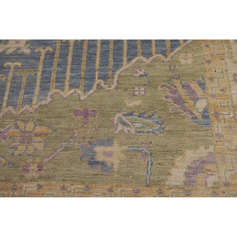 Vegetable Dye Blue Oushak Turkish Area Rug Handmade Wool Carpet - 9'0"x 11'9"