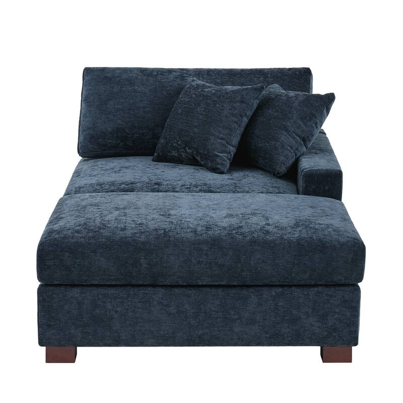 Modern Chenille Chaise Lounge Set with Ottoman