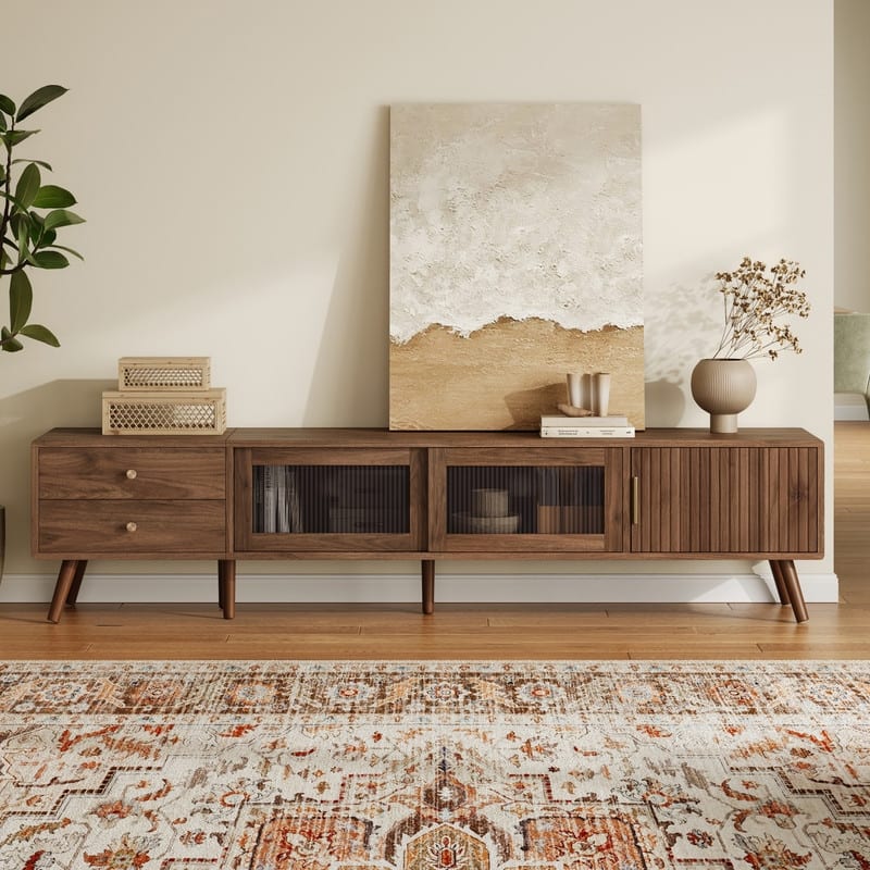 76-Inch TV Stand For Tvs Up To 85", Entertainment Center TV Media Console Table With Storage Cabinet And 2 Drawers