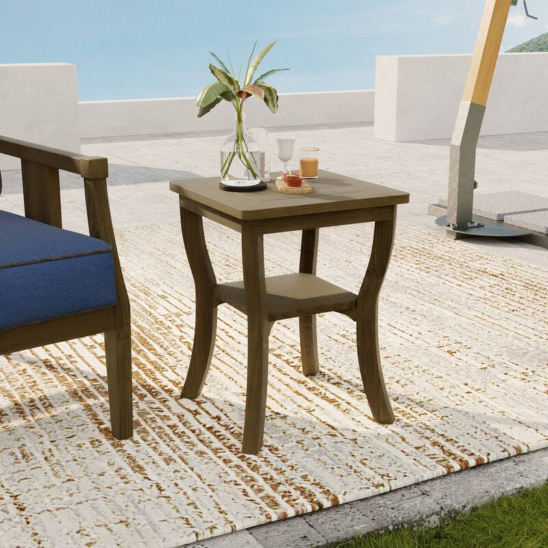 2 Set Brown Wood Outdoor Accent Club Chairs with Water-Resistant Cushions - Side table