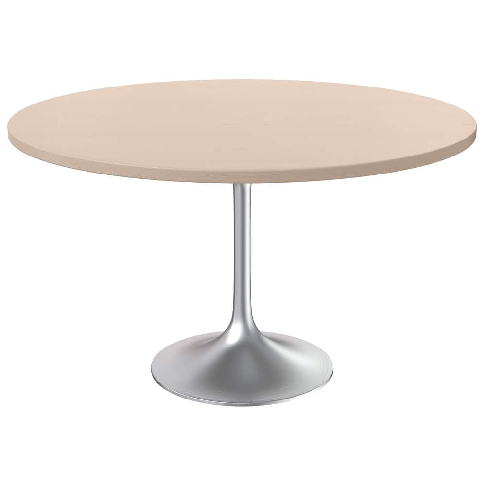 Verve 48" Modern Round Dining Table with Solid Wood Top with Brushed Chrome Steel Pedestal Base for Kitchen & Dining Room