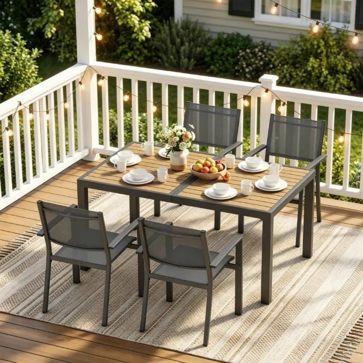 4-6 Person Patio Dining Set with Rectangular Table