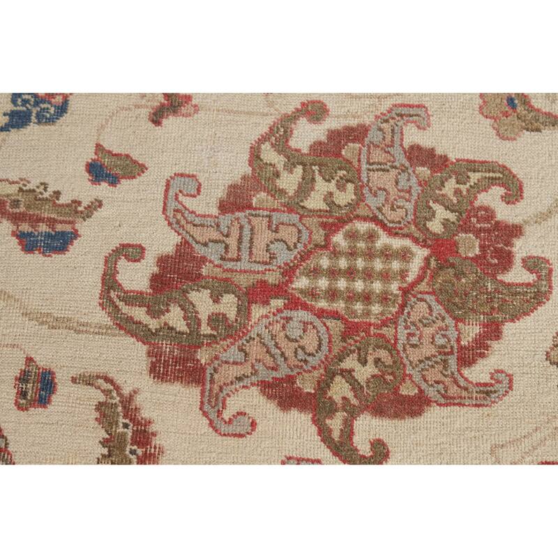 Hand Knotted Oriental 100% Wool Carpet Traditional All-Over Beige & Ivories Tabriz Runner Rug - 11' 1'' X 3' 3''