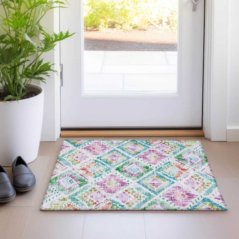 Machine Washable Indoor/ Outdoor Boho Brushstrokes Chantille Rug