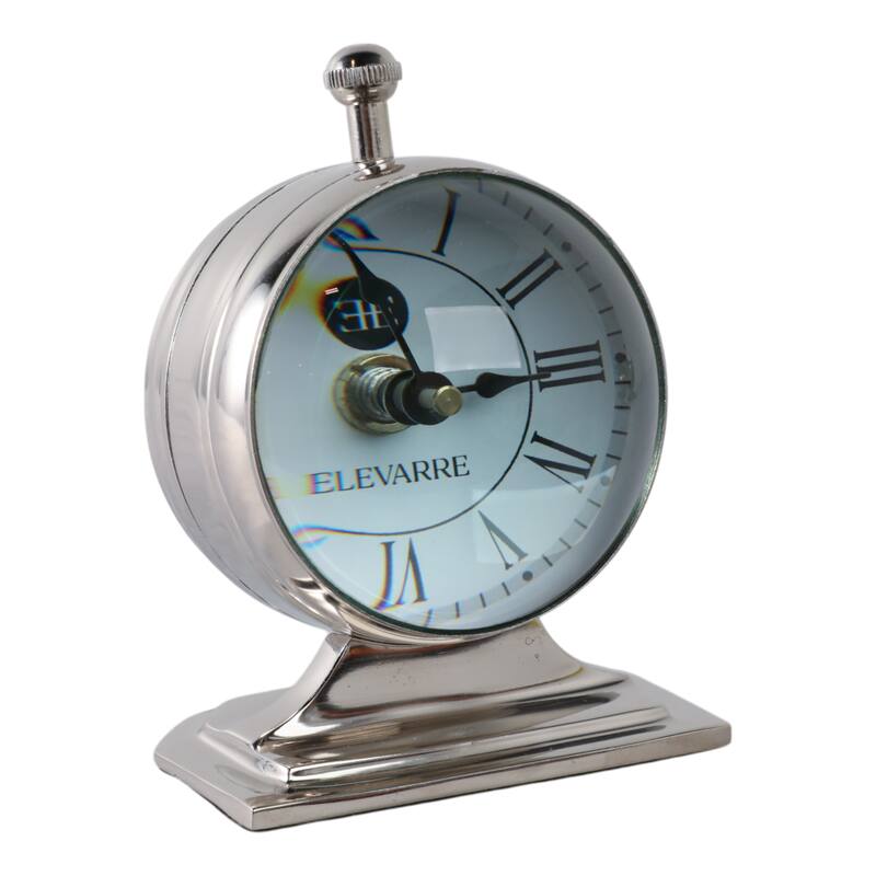 Metal Glass Desk Clock with Glass Lens and Roman Numerals Face on Base - 5" x 5" x 7"