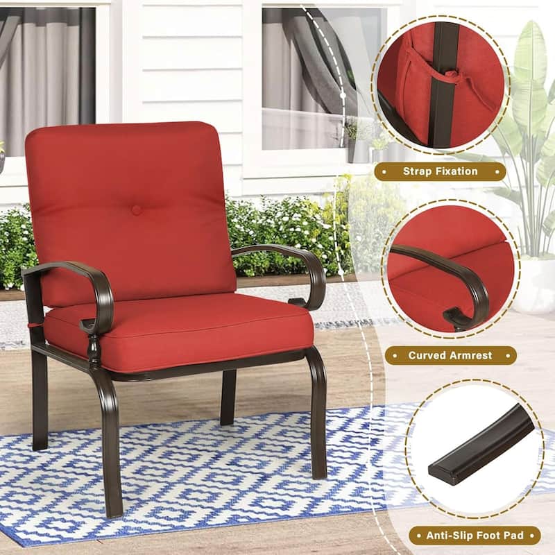 Outdoor Patio Metal Dining Club Chairs Set of 2, Garden Seating Arm Chairs with Cushions