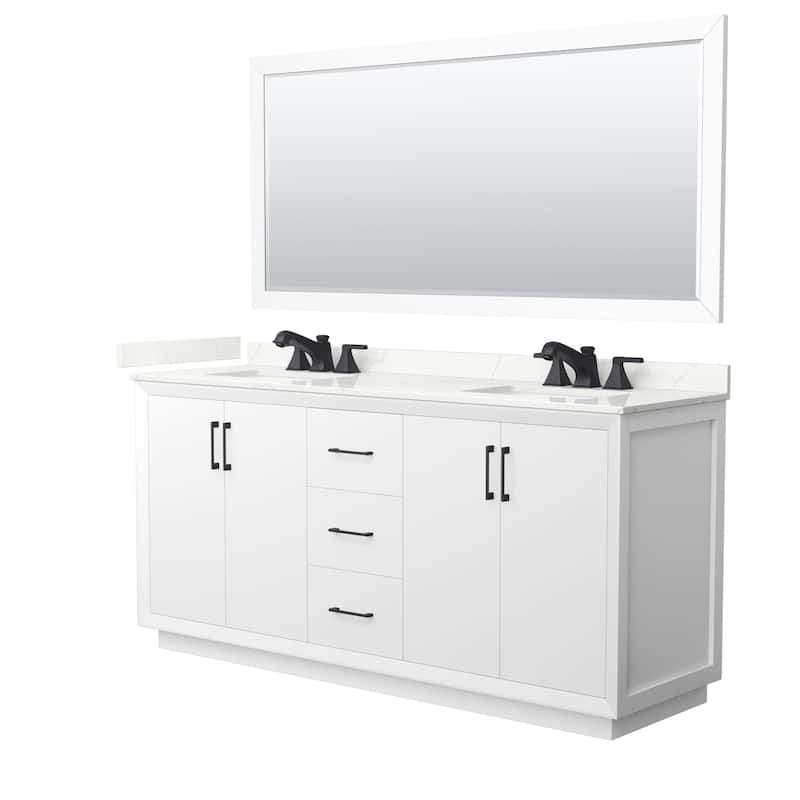 Wyndham Collection WCF414172D-QTZ-US3M70 Strada 72" Free Standing - White / Giotto Quartz Top / Matte Black Hardware